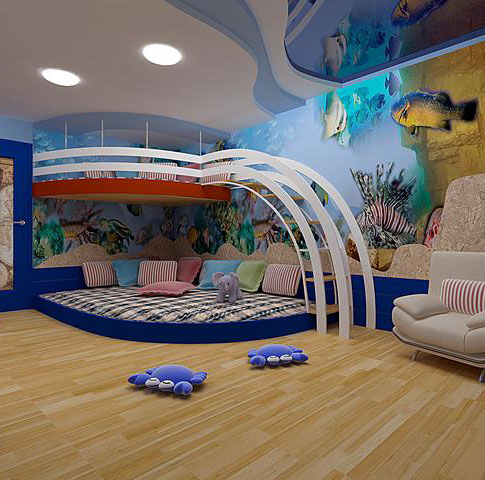 Два уровня в комнате помогут выделить дополнительное пространство для игровой зоны