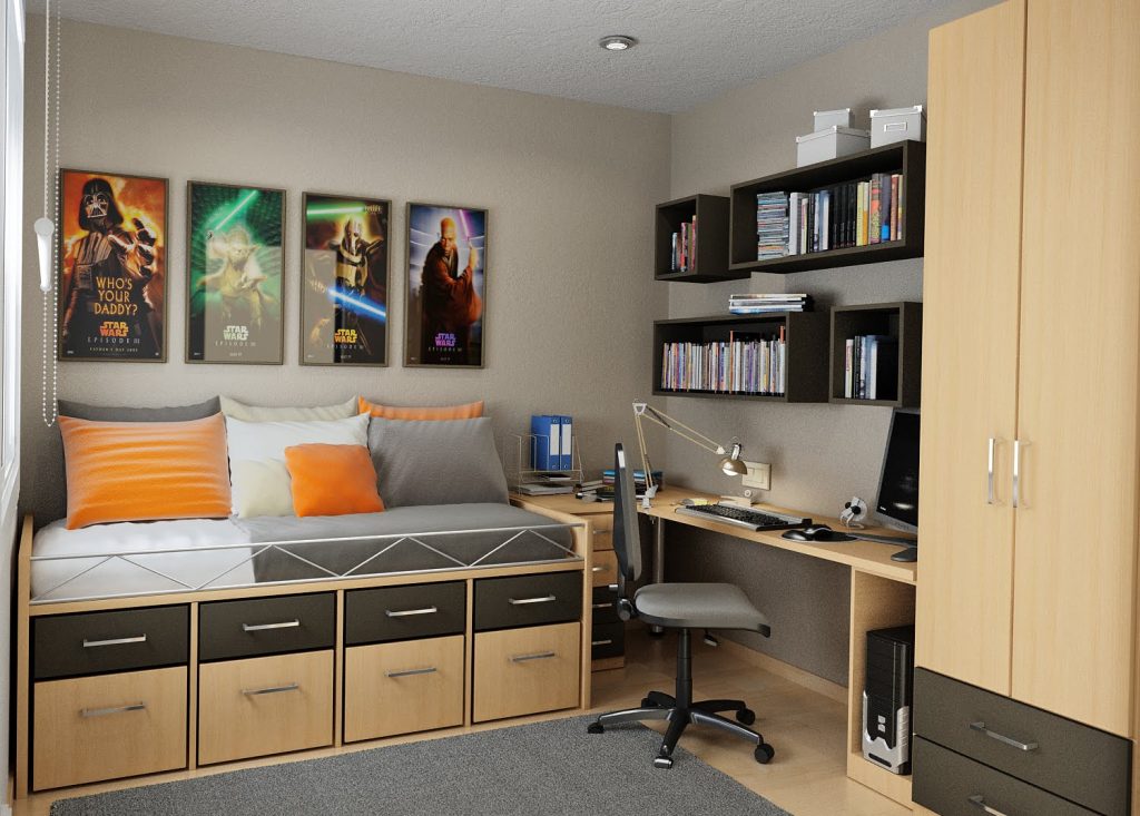 Мебель можно разместить по отношению к другим элементам интерьера так, чтобы она легко превращалась в зону отдыха из рабочей или спальной зоны