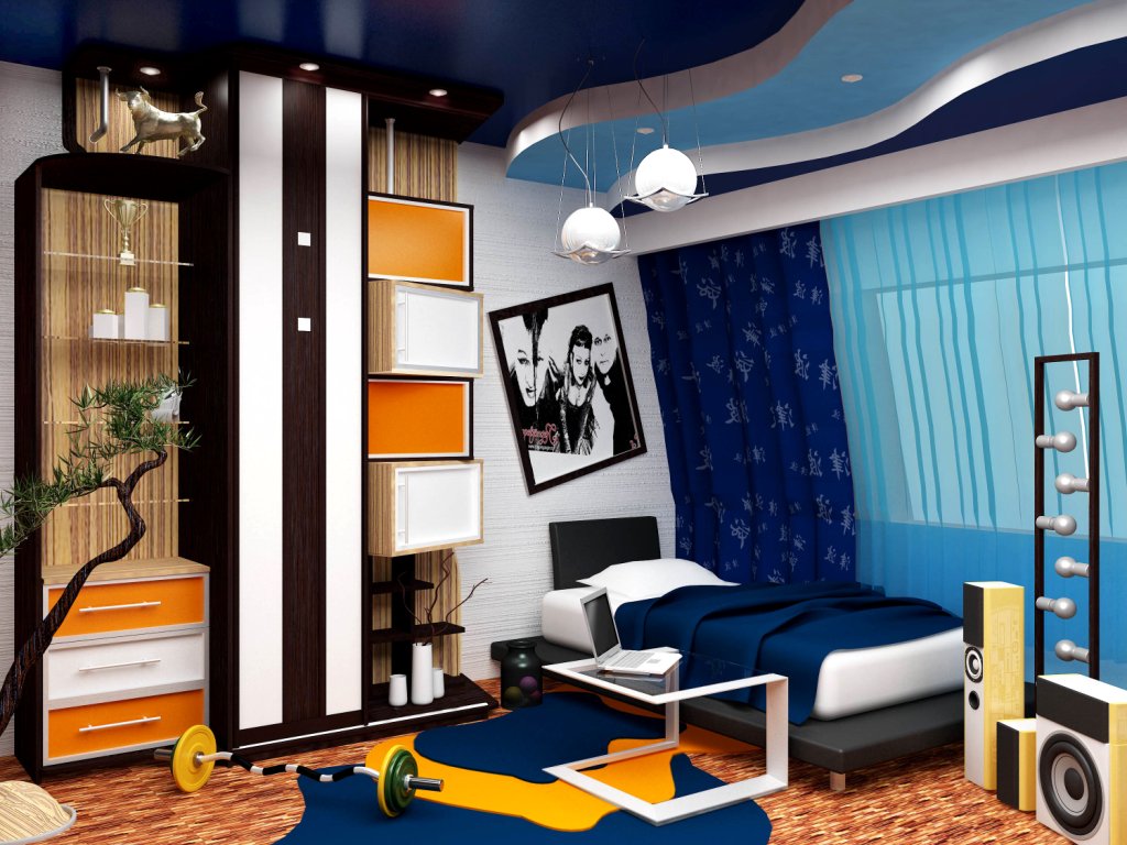 Зеленый, голубой, желтый, оранжевый и белый — подходящие цвета для оформления комнаты для подростка