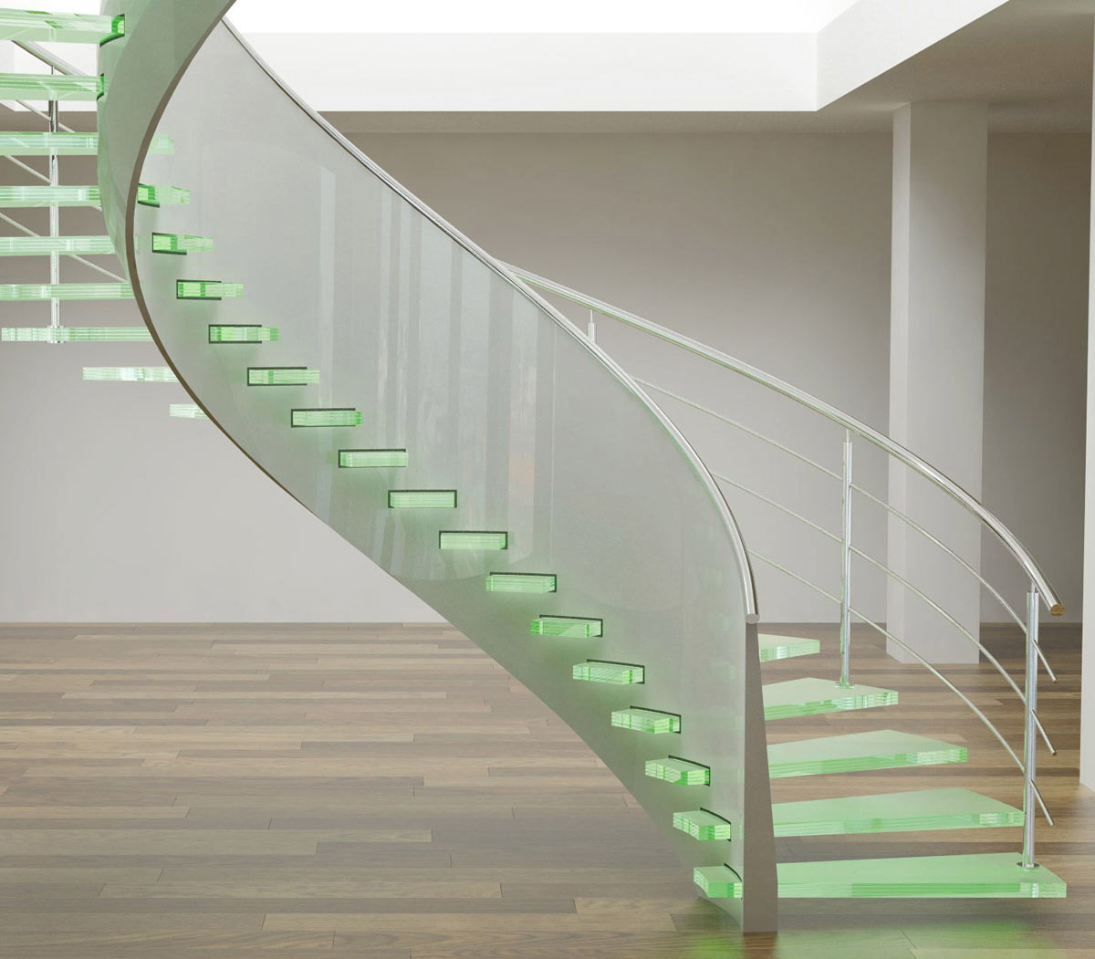 Пример лестницы со стеклянными ступеньками