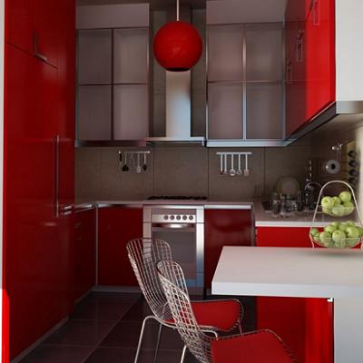 Небольшая кухня модерн в красном цвете