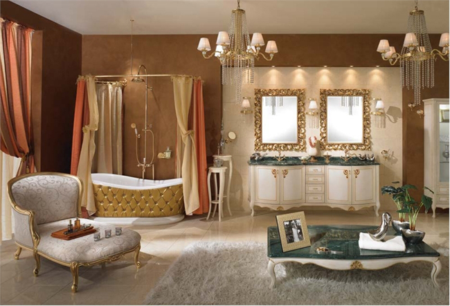 Для мебель в ванной классического стиля характерны роскошь и фурнитурная наполненость