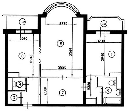 Двухкомнатная квартира до перепланировки (тип дома И-155)