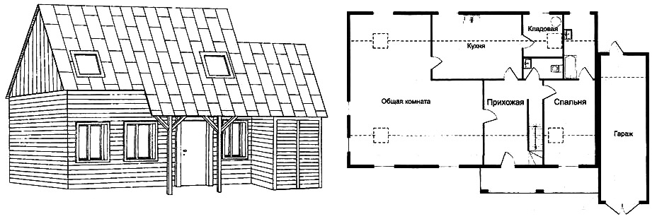 Рис. 2. Общий вид дома 7x11 м с гаражом