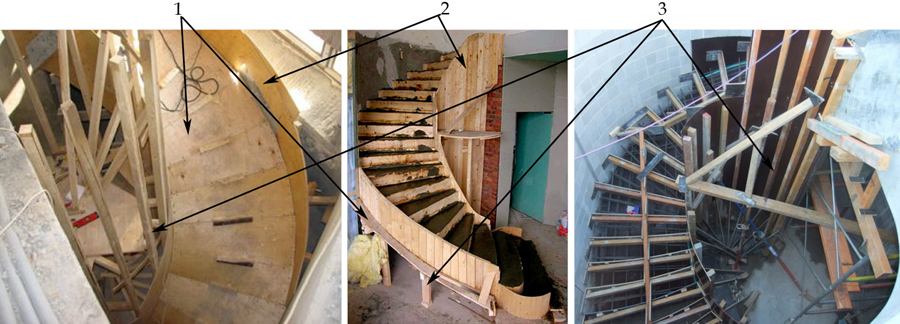 Элементы опалубки для спиральной монолитной лестницы