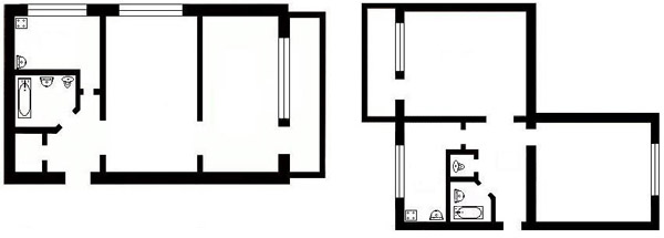 Планування типових двокімнатних квартир в хрущовці