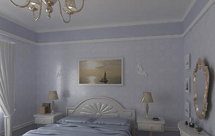 Поєднання білого і відтінків синього стане хорошим рішенням для дизайну спальні