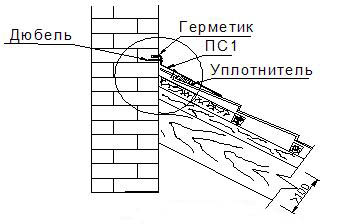 Мал. 10. Місце примикання покрівлі з металочерепицею до стіни